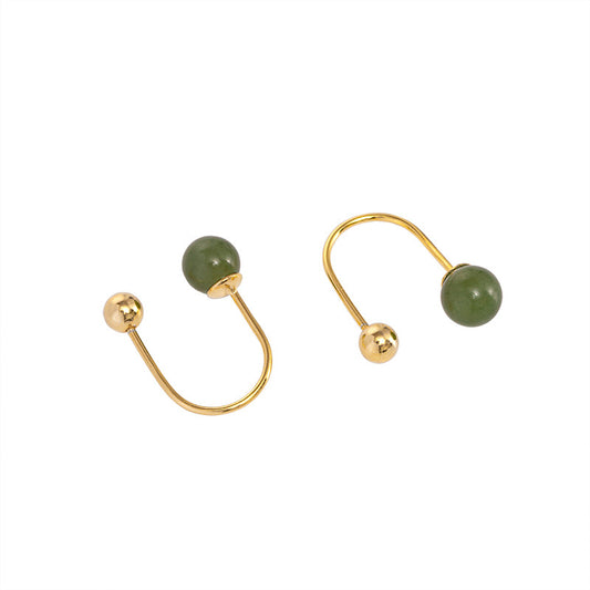 Green Hetian Jade Half Hook Earrings